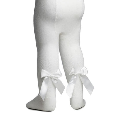 Cream baby tights with satin bow detail