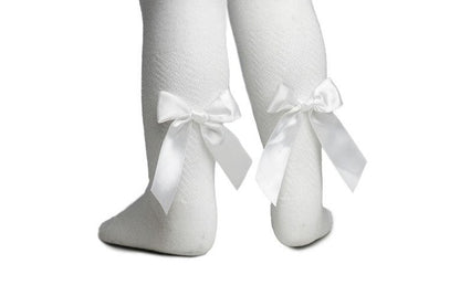 jacquard knitted baby tights with bow