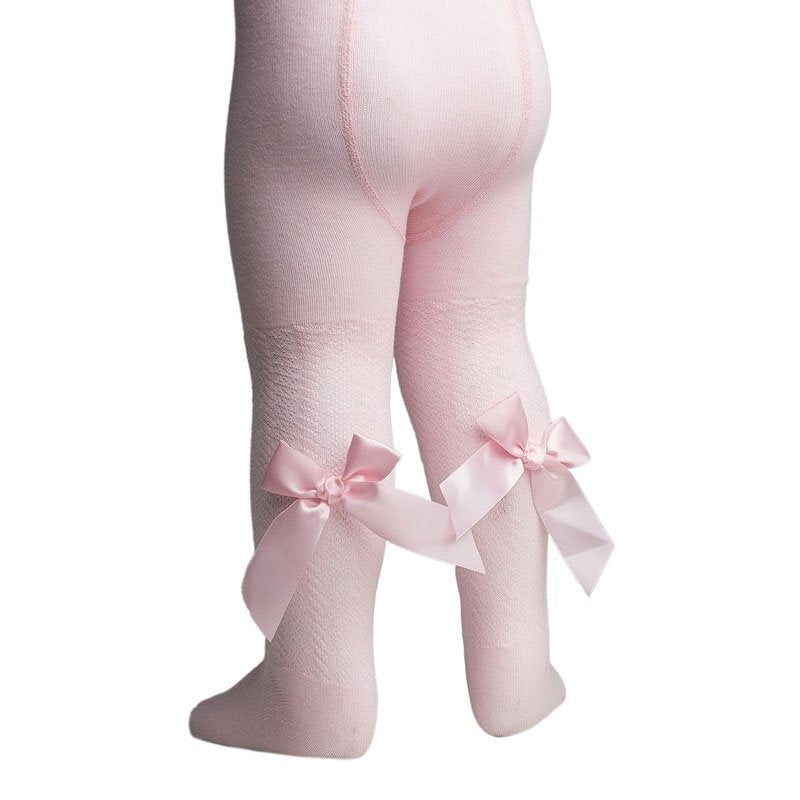 cute baby pink baby tights with satin bow