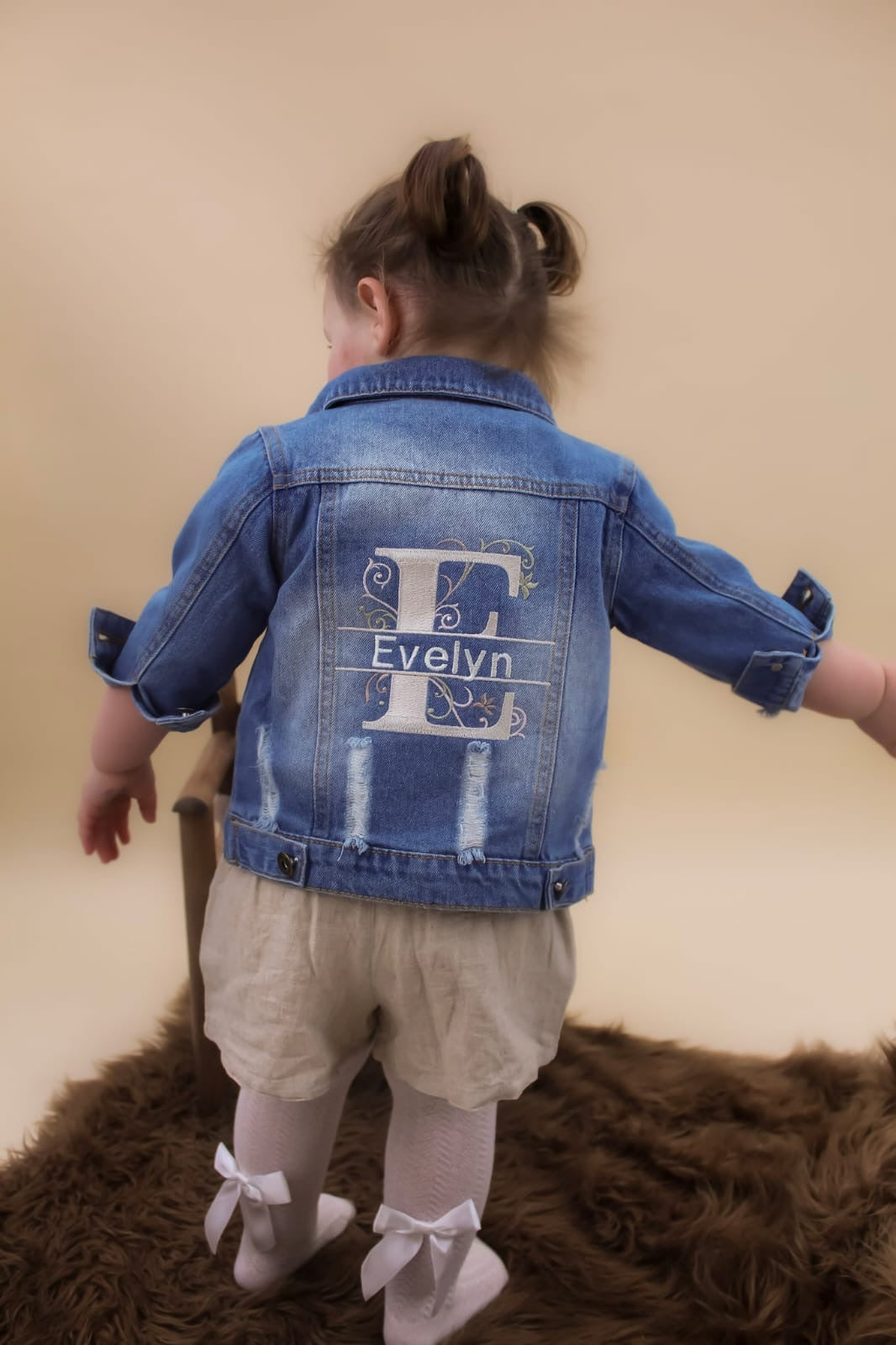 Embroidered E Evelyn baby girls denim jacket