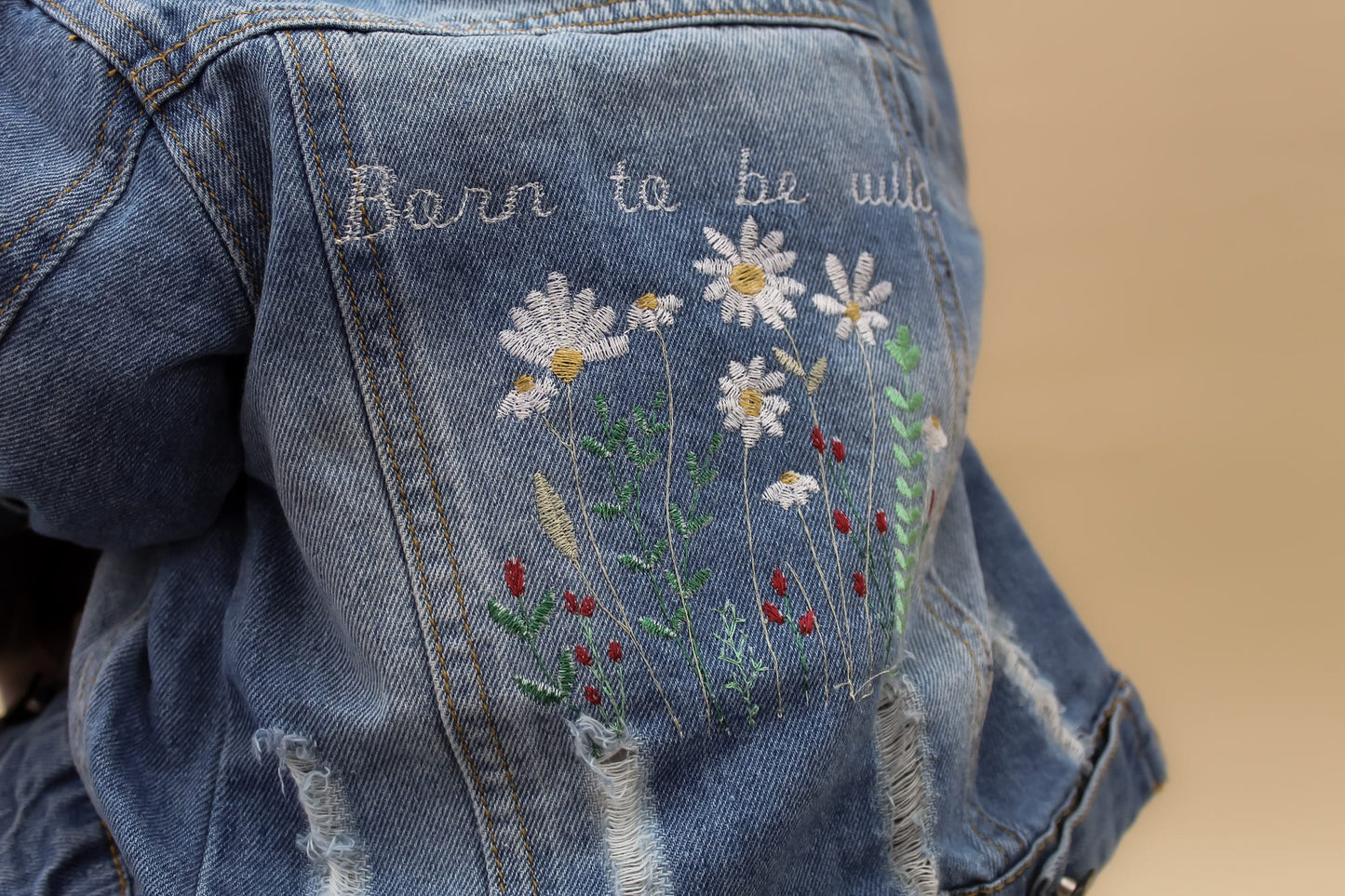 floral embroidered baby denim jacket