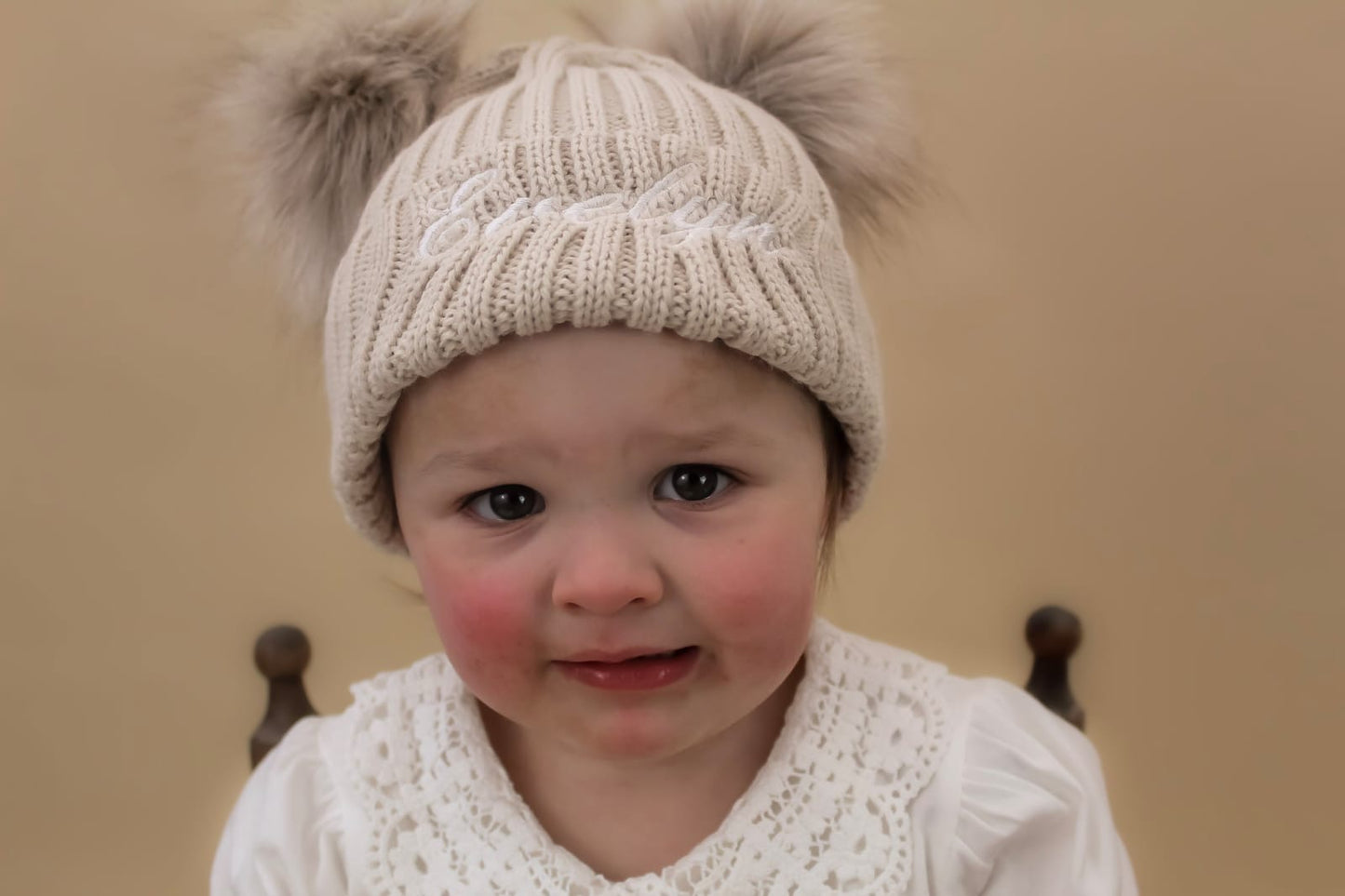 Embroidered neutral baby hat