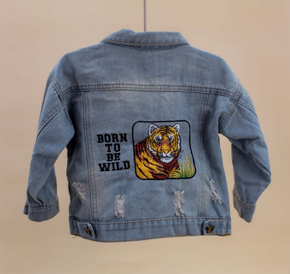 Born To BE Wild embroidered tiger denim jacket