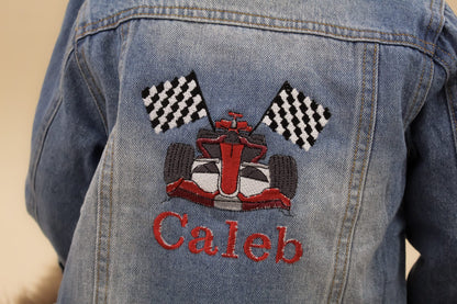 formula 1 boys racing car denim jacket