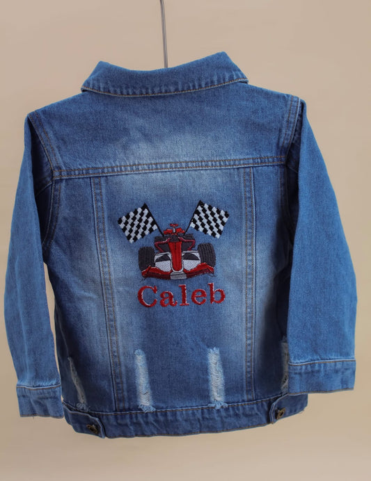 Personalised Embroidered formula 1 race car boys denim jacket